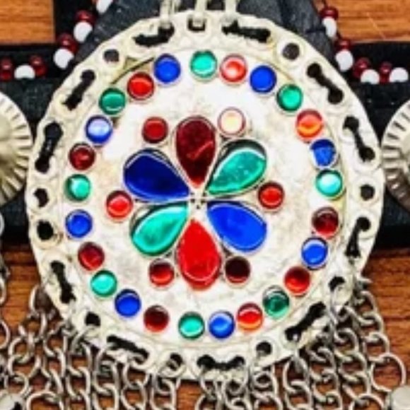Silver Matha Patti, Traditional Matha Patti With Multicolor Glass Stone and Bell - Picture 7 of 14